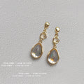 Gold-Tone Teardrop Glass Drop Earrings Clear CZ Accents view 1