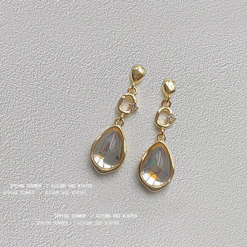 Gold-Tone Teardrop Glass Drop Earrings Clear CZ Accents
