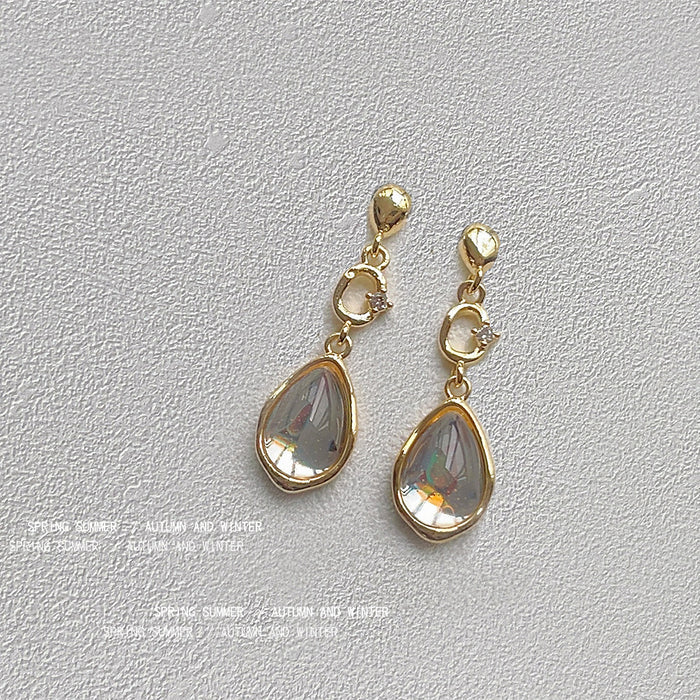 Gold-Tone Teardrop Glass Drop Earrings Clear CZ Accents
