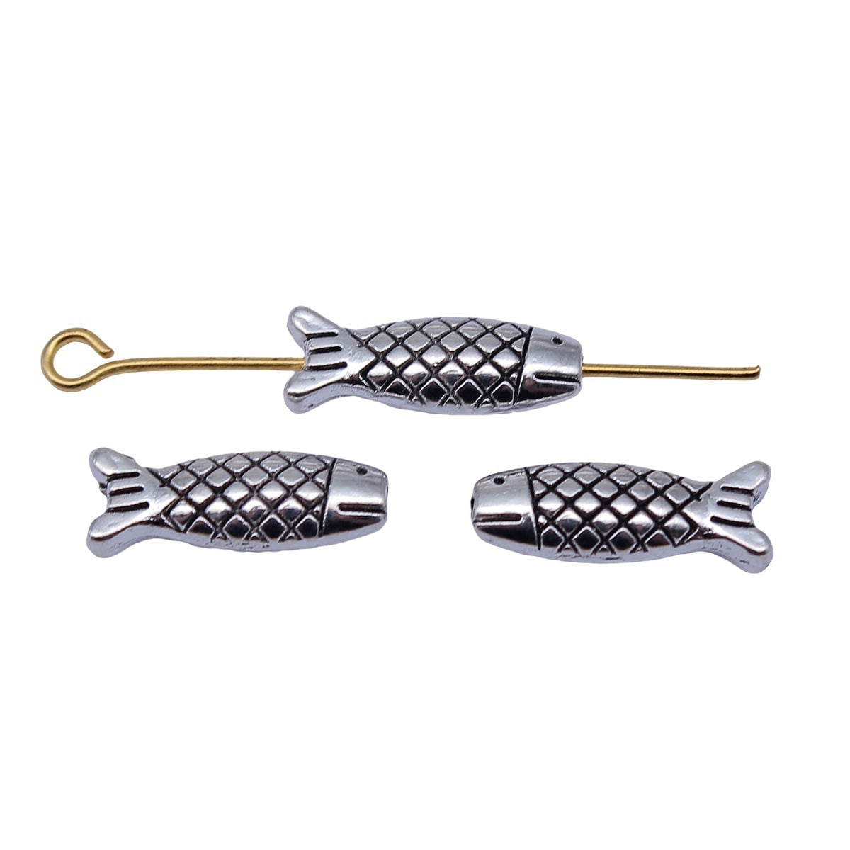 15x5.5x3.6mm 0.86g Antique Silver Zinc Alloy Fish Small Hole Beads for Bracelet Necklace DIY