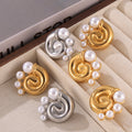 Swirl Stud Earrings With Imitation Pearl Clusters Metal view 2