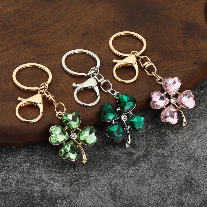 Rhinestone Four-Leaf Clover Zinc Alloy Keychain Gift Accessory
