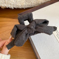 Soft Fabric Bow Hair Claw Clips in Coffee Brown Gray view 7