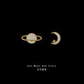 Gold Asymmetric Planet Crescent Moon Crystal Stud Pair view 1