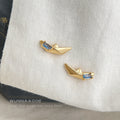 Gold Tone Origami Boat And Blue Rectangular Stone Stud Earrings view 4