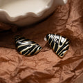 Black Triangle Gold Zebra Stripe Statement Stud Earrings view 2