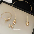Gold Polished Teardrop Studs Cuff Collar Three Piece Set view 3