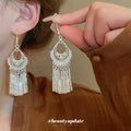 Silver Tone Crescent Fringe Drop Earrings with Hooks view 1