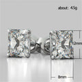 Rectangular Clear Solitaire Four-Prong Stud Earrings Silver Tone view 5