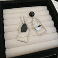Gold Tone Black and White Asymmetric Geometric Earrings view 7