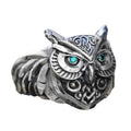 Green-Eyed Sculpted Owl Ring In Antiqued Silver Tone view 5