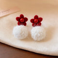 Flocked Flower Pom Pom Drop Earrings with Distinctive Textured Details view 6