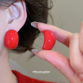 Glossy Red Curved Statement Stud Earrings Jewelry Design view 1