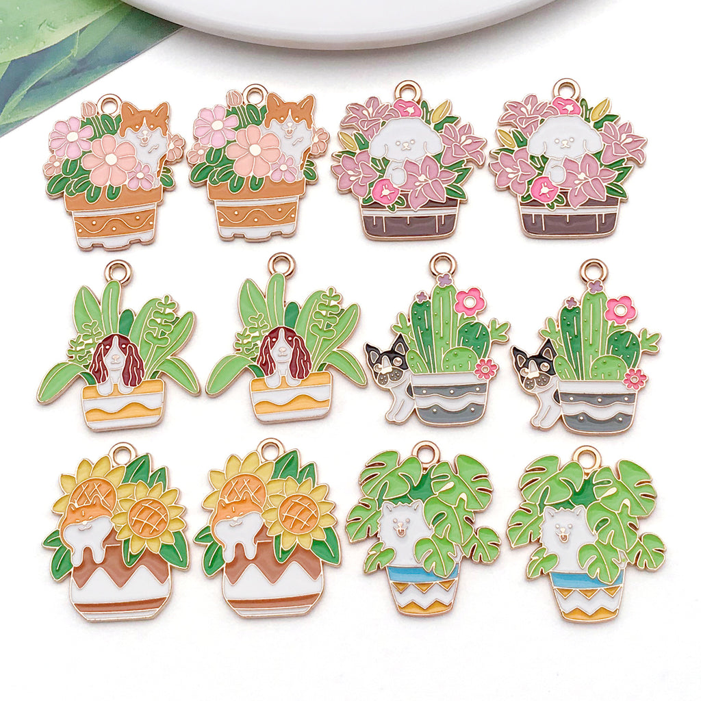 Zinc Alloy Potted Dog charm pendant for DIY earring necklace jewelry making