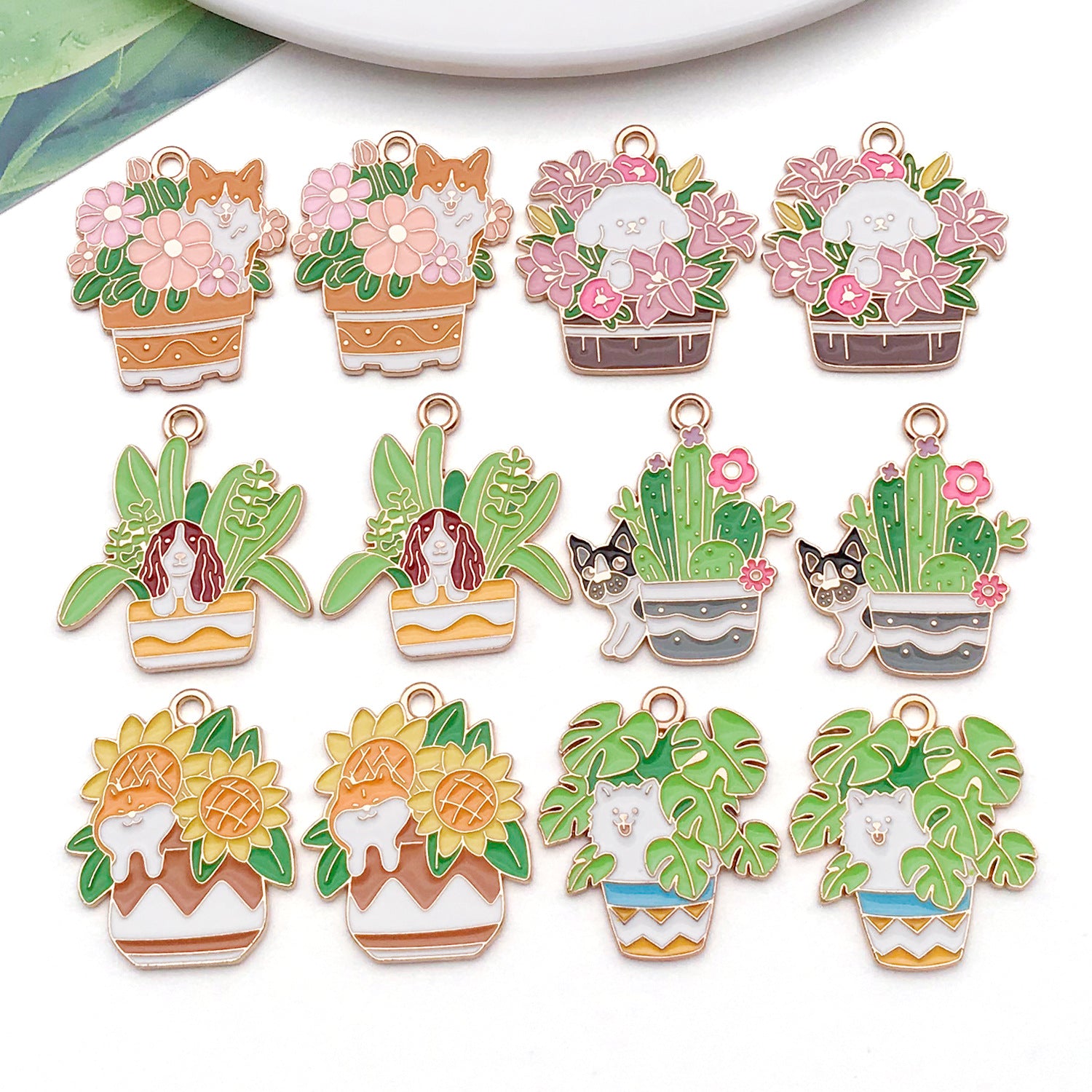 Zinc Alloy Potted Dog charm pendant for DIY earring necklace jewelry making