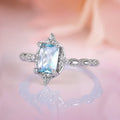 Pale Blue Rectangular Solitaire Floral Slim Ring In Silver Tone view 5