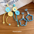 Blue Flower and Button Drop Earrings in Two Playful Styles view 3