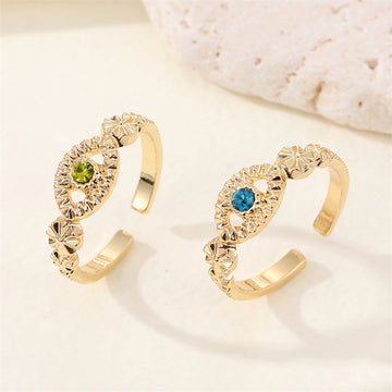 Gold Tone Openwork Crystal Evil Eye Adjustable Rings in Two Colors
