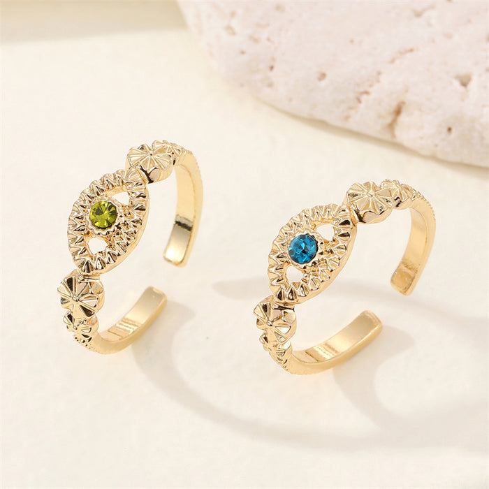 Gold Tone Openwork Crystal Evil Eye Adjustable Rings in Two Colors