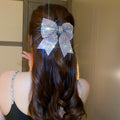 Large Crystal Mesh Bow Hair Clip In Black Iridescent Or Silver view 7