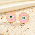 Gold Tone Round Enamel Evil Eye Stud Earrings in Five Colors view 4