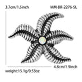 Gold Silver Textured Starfish Brooch Center AB Crystal view 5