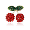 Cherries Brooch In Metal With Two Red Crystal Fruits And Green Crystal Leaves view 5