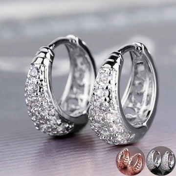 Pave Clear Filigree Half Hoop Earrings Three Tones