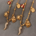 Sun Ladybug Heart and Chili Charm Necklace Collection in Gold Tone view 2