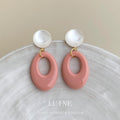 Pink Geometric Oval Drop Earrings White Sphere Stud Tops view 4