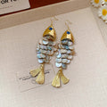 Layered Shell Fish Drop Hook Earrings in Gold and Silver Tones view 6