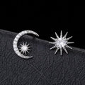 Silver Tone Asymmetric Crescent Moon Star Stud Earrings view 3