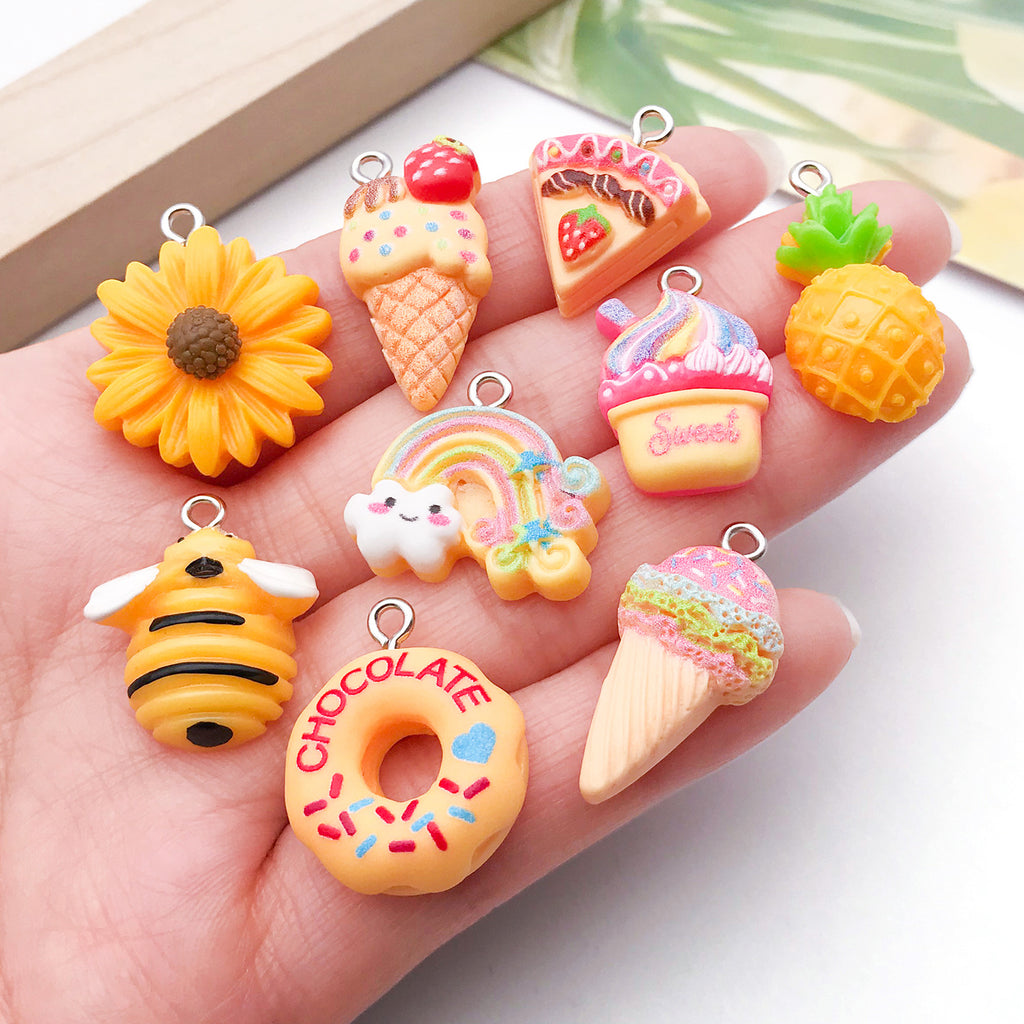 Resin Bee Donut Banana Pineapple Charm Pendants for DIY Bracelet Necklace Jewelry