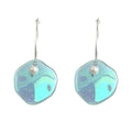 Silver Tone Pearl Top Aqua Iridescent Round Disc Hook Earrings view 5