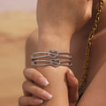 Dual Line Beaded Heart Clasp Bangles Gold Steel Tone view 4