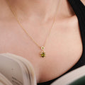 Gold Olive Green Oval Crystal Pendant Necklace Rhinestone Halo view 1