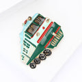 Green Enamel Locomotive Brooch With Red and Black Details view 2