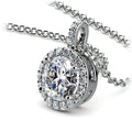 Silver Tone Round Clear Stone Double Halo Pendant Necklace view 1