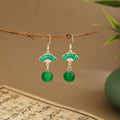 Fourteen Chinese Style Green Bead Fan and Leaf Earrings view 4