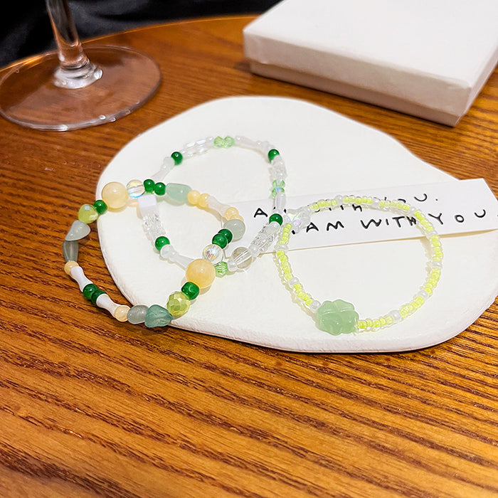Green Clear White Mixed Bead Stretch Bracelet Cube