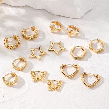 Gold Tone Geometric Huggie Hoop Earrings in Seven Designs