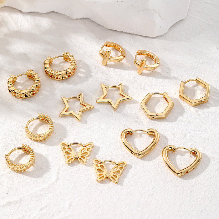 Gold Tone Geometric Huggie Hoop Earrings in Seven Designs