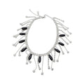 Crystal Fringe Statement Necklace in Black and Silver Tones view 5