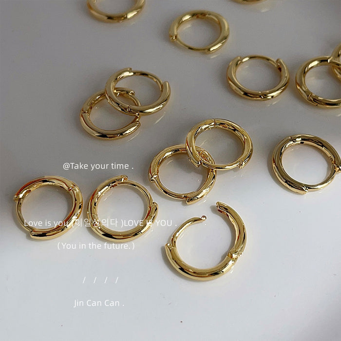 Gold Polished Small Circular Hinged Hoop Earrings Pair