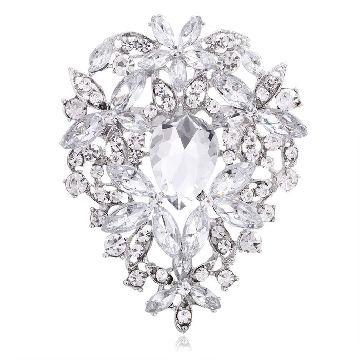 Silver Tone Heart Crystal Nine Designs Metal Brooch Pin