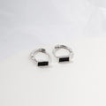 Black Enamel Look Heart and Rectangle Silver Huggie Earrings view 3