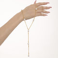 Y Shape Pearl Station Lariat Necklace Gold And Steel Tone view 2
