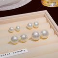 Three Size White Pearl Look Round Gold Stud Earrings view 2