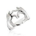 Open Adjustable Heart Hands Ring Gold White Metal Alloy view 5