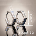 Silver Tone Hexagonal Huggie Earrings With Clear Stone Rows view 4